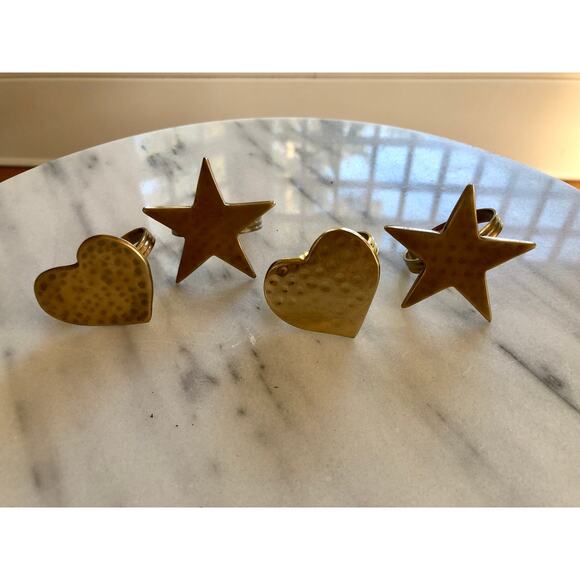 Vintage Gold Brass Hearts & Stars Napkin Rings, Solid Brass Holders, Set of 4 - Picture 8 of 8